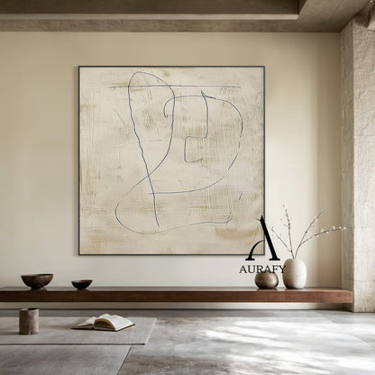 Minimalist Beige Plaster Textured Line Art Japandi Abstract Neutral Wall Decor Modern Organic Canvas Artwork AURA542