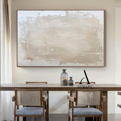 Minimalist Wall Art Beige Impasto Sculpted Canvas Tactile Surface Wabi-Sabi Japandi Interior Style AURA549