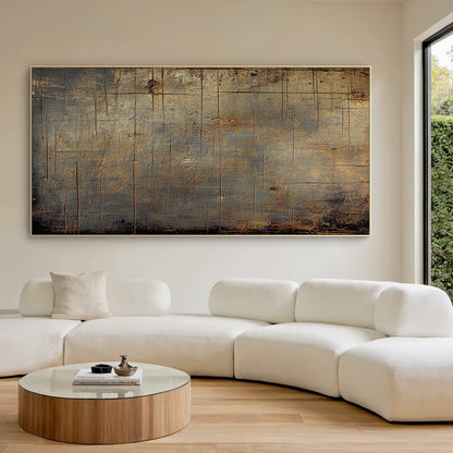 Wabi Sabi Brown Tactile Weathered Aged Artwork with Scratch Marks Rustic Finish AURA585