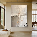 Wabi Sabi Beige Art Plaster Textured Peeling Wall Effect Handcrafted Minimalist Organic Canvas AURA563
