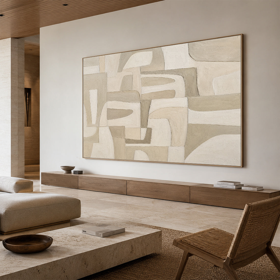 Beige Plaster Textured Japandi Minimalist Wall Art Tactile Sculpted Canvas Neutral Modern Organic Artwork AURA757