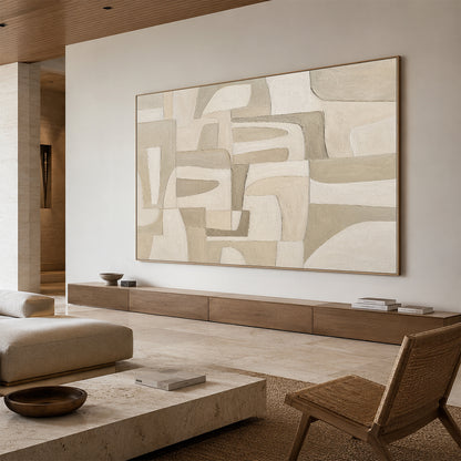 Beige Plaster Textured Japandi Minimalist Wall Art Tactile Sculpted Canvas Neutral Modern Organic Artwork AURA757