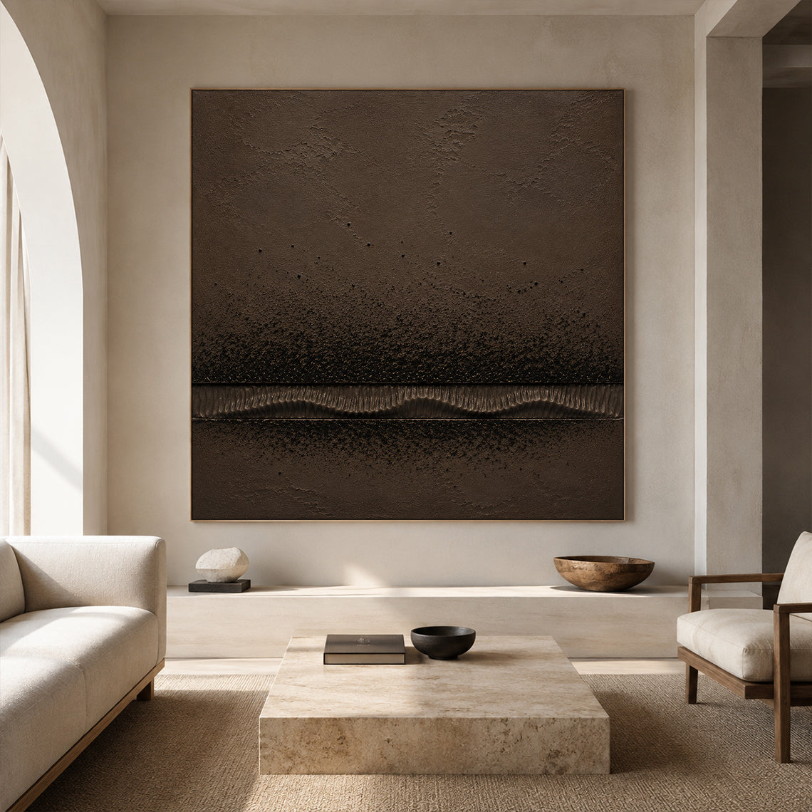 Wabi-Sabi Brown Plaster Textured Painting Japandi Minimalist Luxe Sculpted Canvas Tactile Abstract Wall Art AURA766