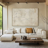 Minimalist Beige Plaster Textured Line Art Japandi Abstract Neutral Wall Decor Modern Organic Canvas Artwork AURA542