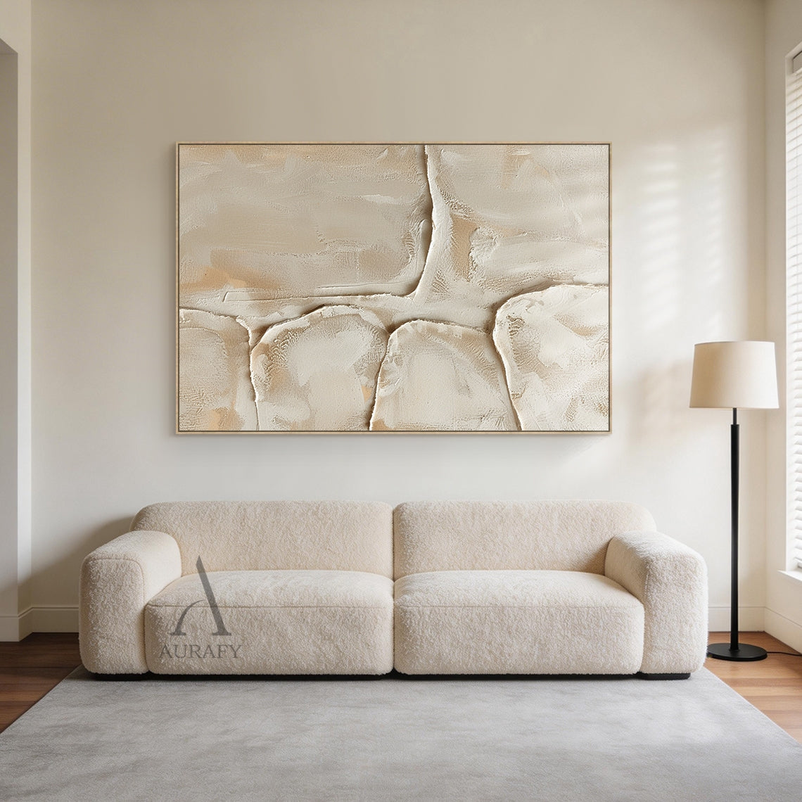 Quiet Layers, Warm Beige Sculpted Plaster Wall Art AURA862