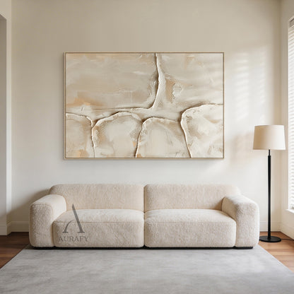 Quiet Layers, Warm Beige Sculpted Plaster Wall Art AURA862