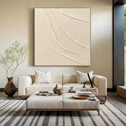 3D Textured Beige Abstract Art Tactile Surface Sculpted Wave Minimalist Luxe Japandi Wall Decor AURA528