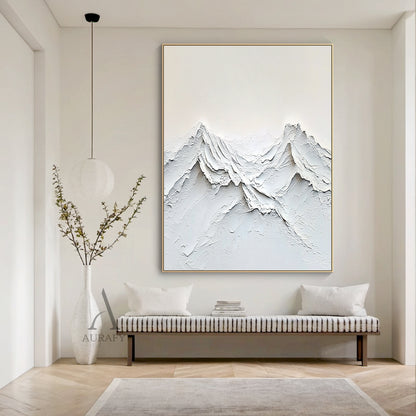 Beige Abstract Landscape Canvas Impasto Tactile Surface Sculpted Mountain Minimalist Modern Organic AURA458