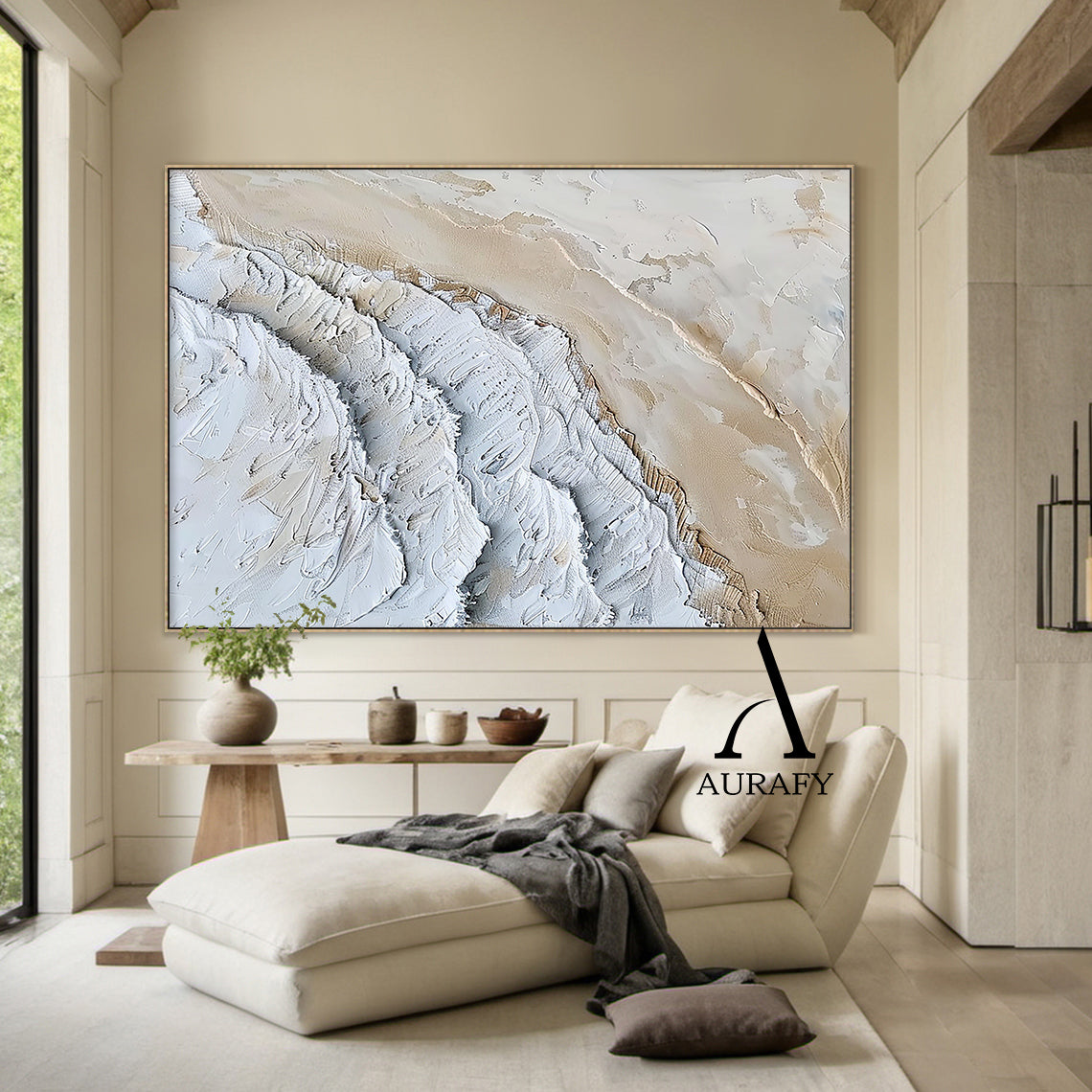 3D Textured Painting White Beige High-Relief Plaster Tactile Surface Minimalist Luxe Artwork AURA533