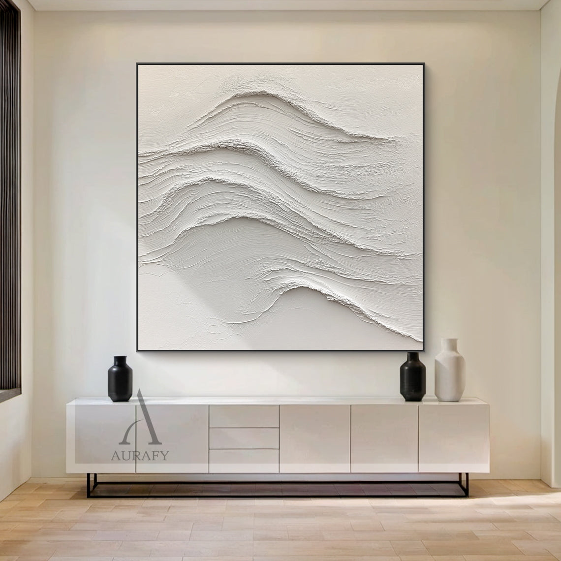 White Abstract Sea Wave Art Tactile Plaster Textured High-Relief Sculpted Minimalist Decor AURA444