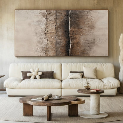Wabi Sabi Abstract Art Cracked Plaster Texture Brown Beige Mottled Tactile Wall Decor AURA580