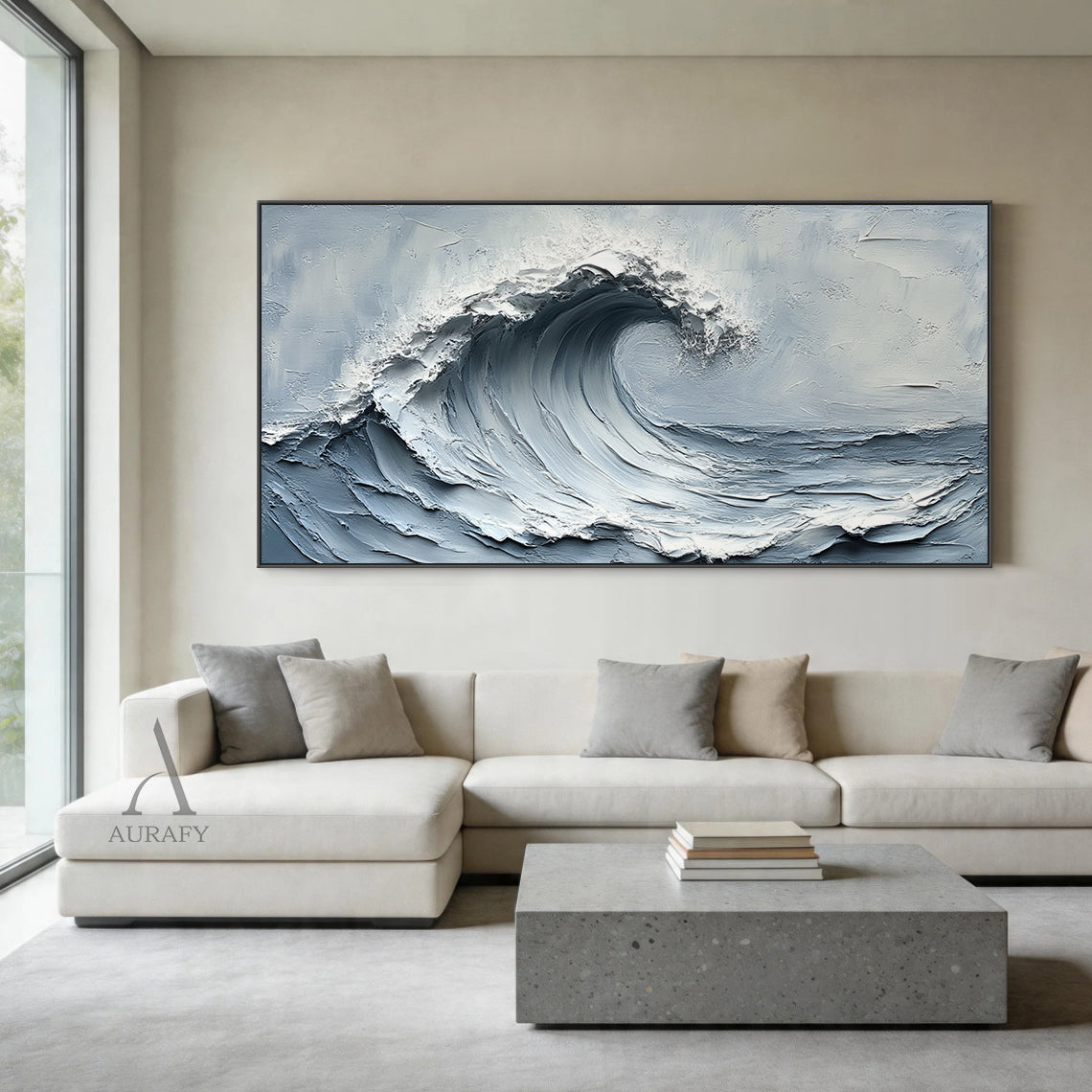 Gray Blue 3D Textured Painting Modern Home Living Room Decor AURA396