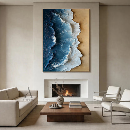 Modern Blue Yellow 3D Textured Painting Home Wall Art Decor AURA397