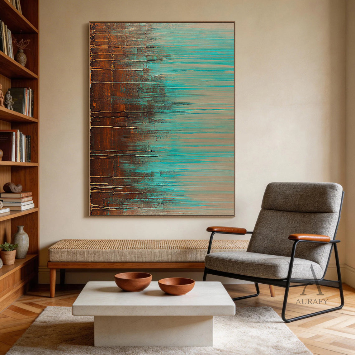 General Abstract Brown Green Modern Wall Art Home Decor AURA352