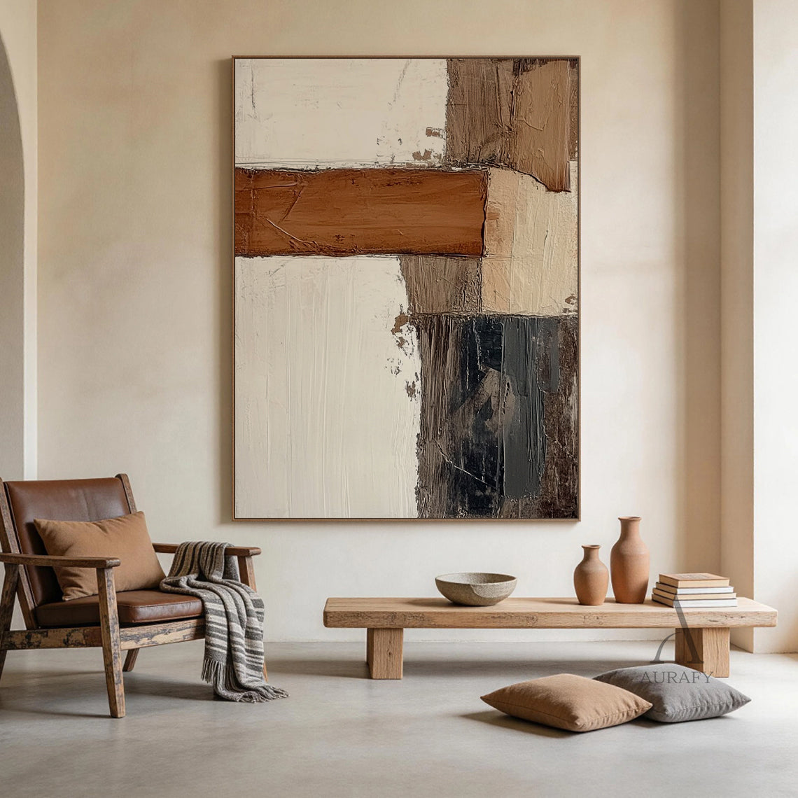 Modern Abstract Brown Beige Wall Art for Home Decor AURA354