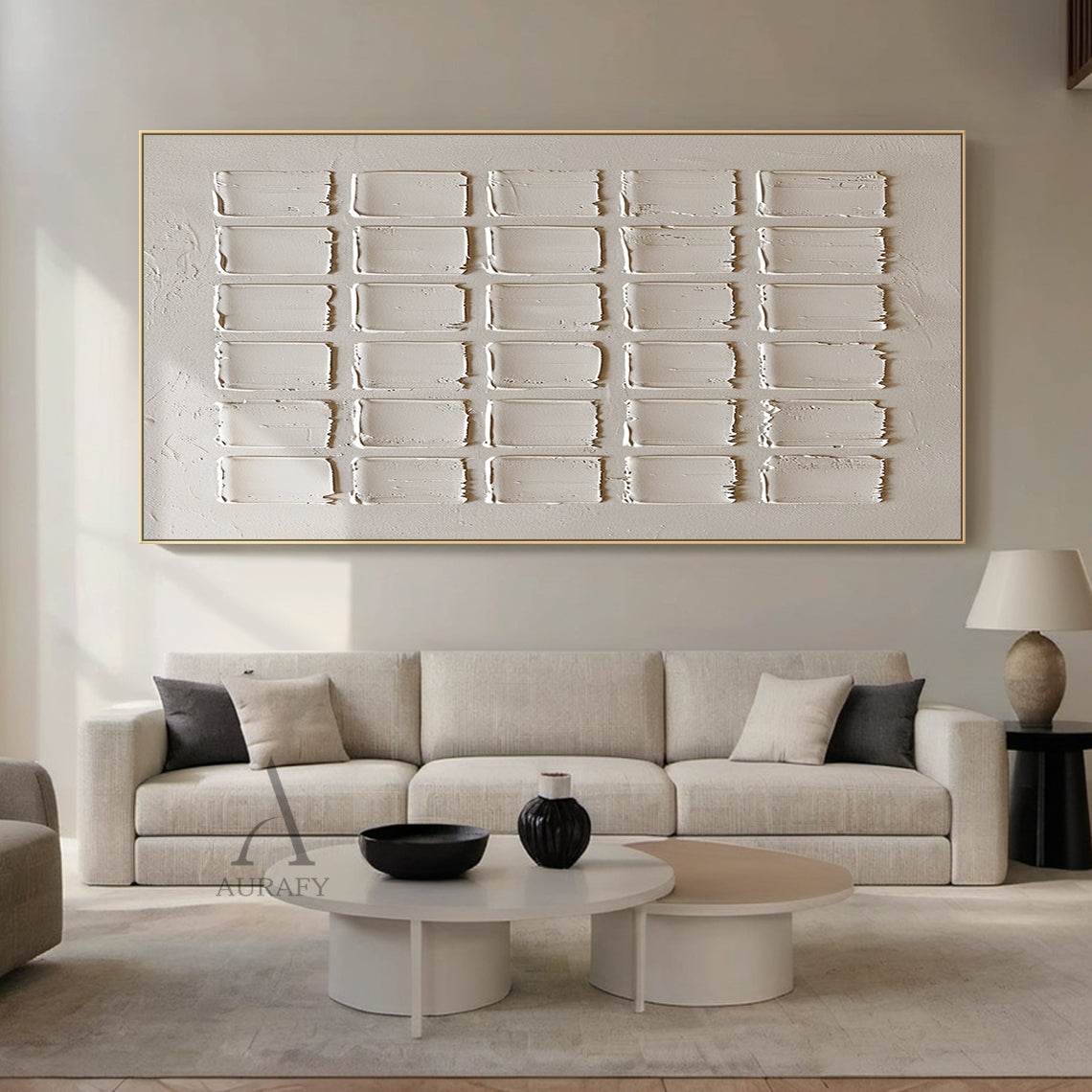 Beige Abstract Art Handcrafted Tactile Surface Rough Edge Modern Organic Minimalist Canvas AURA603