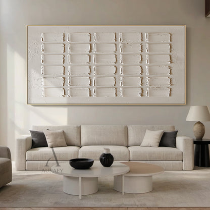 Beige Abstract Art Handcrafted Tactile Surface Rough Edge Modern Organic Minimalist Canvas AURA603