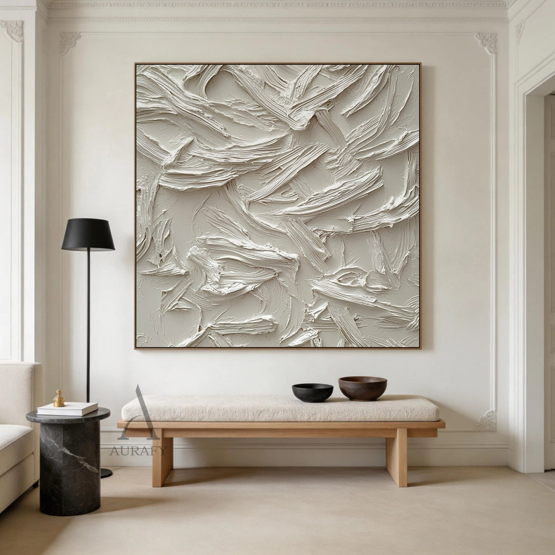 Minimalist Black Wall Art Sculpted High-Relief Tactile Matte Ribbed Modern Organic Design AURA424