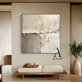 Wabi Sabi Beige Art Plaster Textured Peeling Wall Effect Handcrafted Minimalist Organic Canvas AURA563