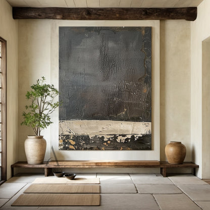 Black & Ivory Cracked Textured Abstract Wall Art - AURA819