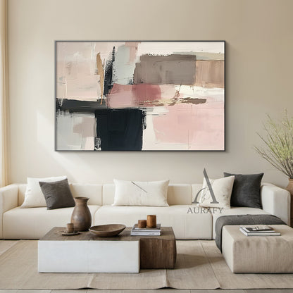 General Abstract Art Impasto Knife Strokes Pink Black Beige Tactile Luxe Modern Canvas AURA495