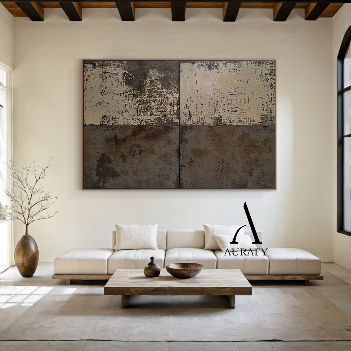 AurafyArt Wabi Sabi Gray Textured Abstract Art with Weathered Scratches and Matte Patina AURA561