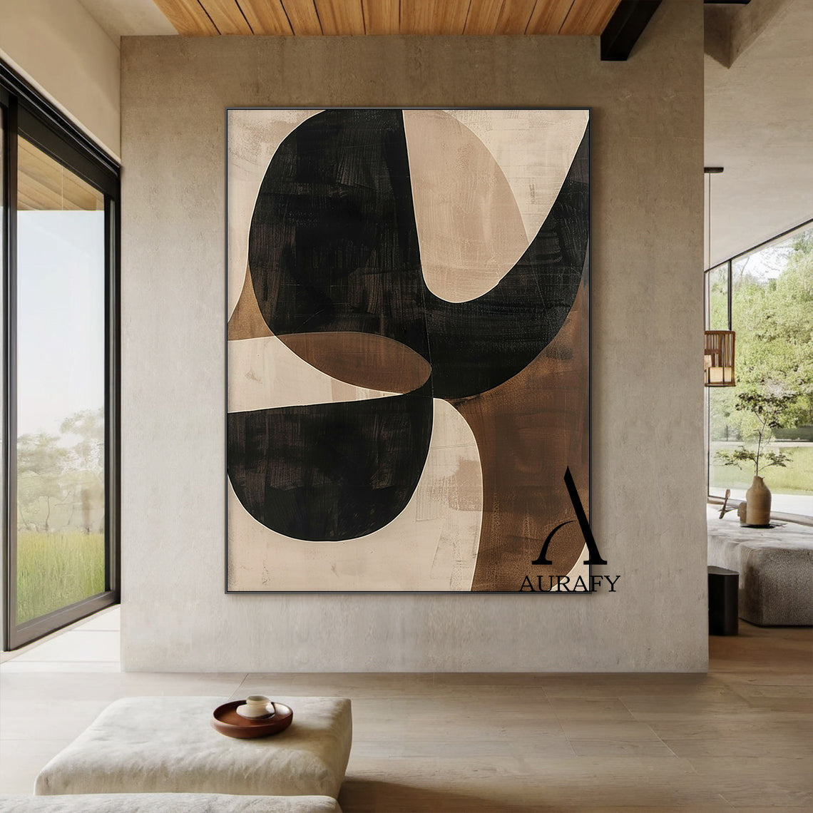 Wabi Sabi Beige Brown Hand-Painted Art Organic Curves Brushstroke Texture Tactile Wall Decor AURA575