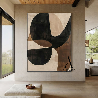 Wabi Sabi Beige Brown Hand-Painted Art Organic Curves Brushstroke Texture Tactile Wall Decor AURA575