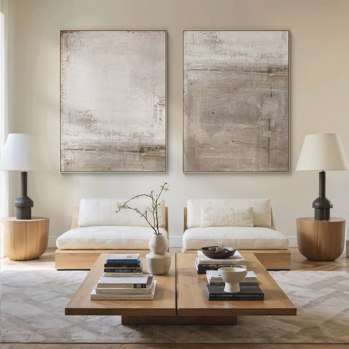 Urban Patina Canvas – Off-White & Warm Taupe Tones – AURA025