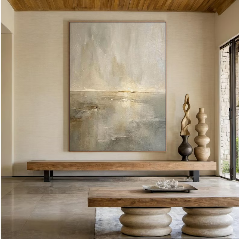 Quiet Horizon-Beige Abstract Field-AURA105