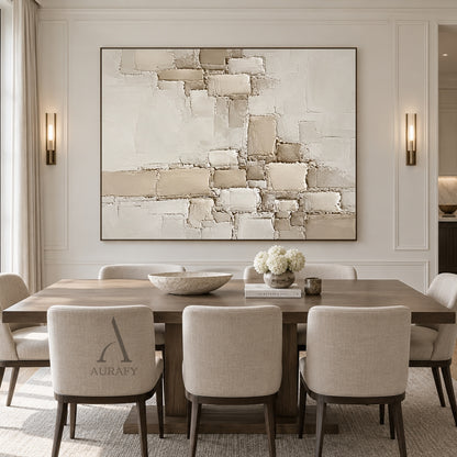 Raised Grid, Beige Geometric Impasto Wall Art AURA863