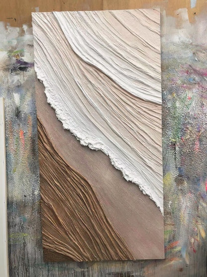 Minimalist Grid Texture Wall Art-Warm Beige Tones-AURA060