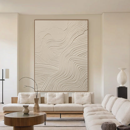 Flowline Texture Painting – Cream & Linen Tones – AURA045(Vertical)