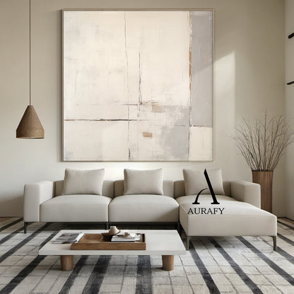 Minimalist Wall Art Beige Japandi Tactile Plaster Mottled Texture Brushstroke Abstract Art AURA548
