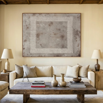 Gray Abstract Art Plaster Textured Woven Line Frame Retro Industrial Minimalist Wall Decor AURA593