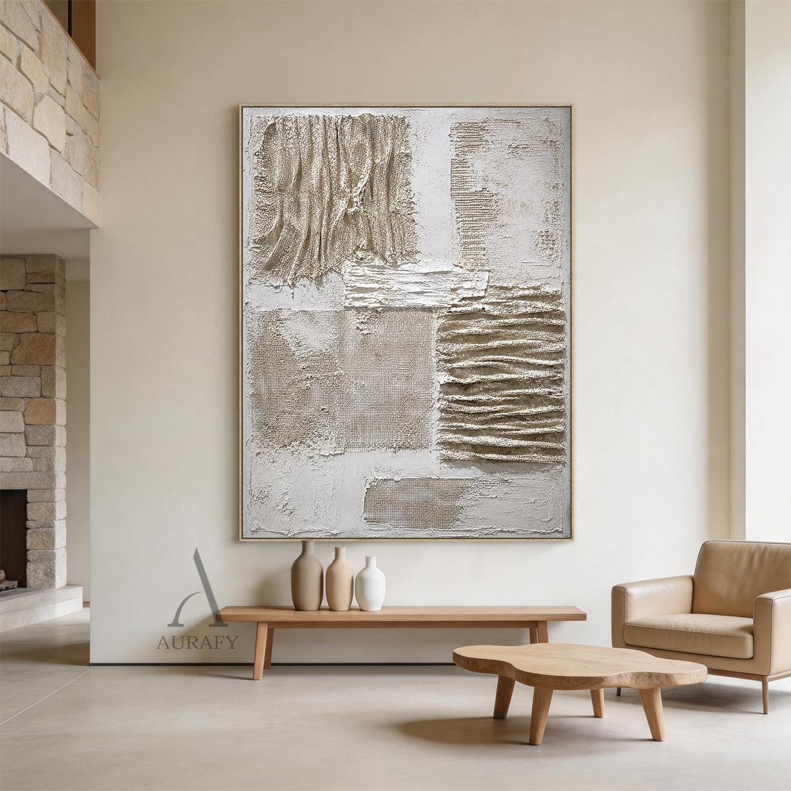 Frayed Layers, Burlap and Plaster 3D Abstract Wall Art AURA856