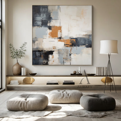 Abstract Geometric Wall Art Tactile Brushstroke Texture Warm Orange Neutral Palette Minimalist Luxe AURA496