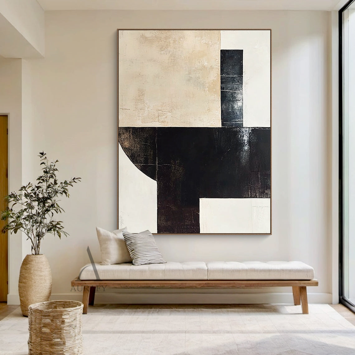Beige & Black Minimalist Geometric Wall Art - AURA817