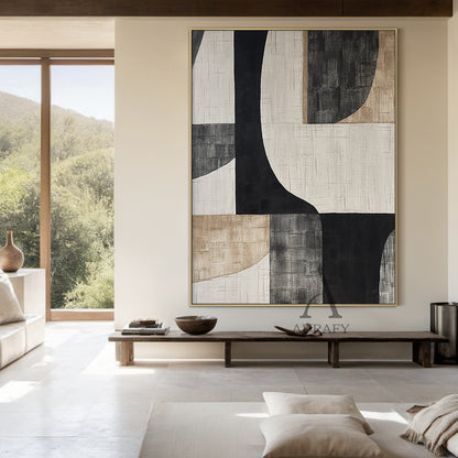General Abstract Beige Black Subtle Tactile Canvas Texture Minimalist Luxe Wall Art AURA499