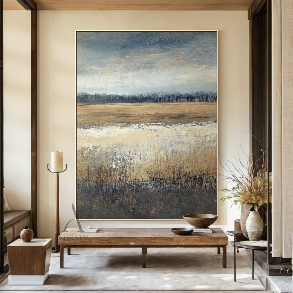 Wabi Sabi Beige Brown Black Color Block Abstract Wall Art | Textured Japandi Canvas | AURA803