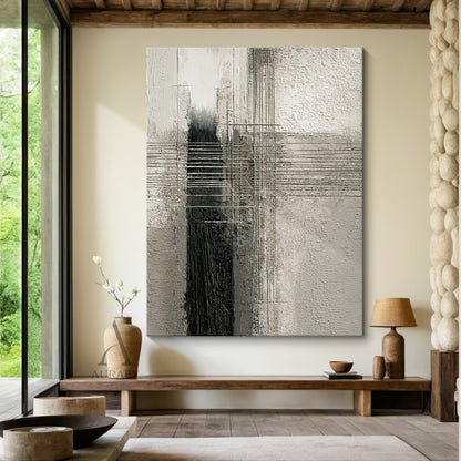 Abstract Gray Textured Art Tactile Surface Striated Lines Industrial Plaster Abstract Wall Decor AURA595