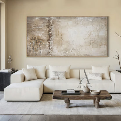 Beige Abstract Art Wabi-Sabi Crackle Texture Tactile Plaster-like Modern Organic Wall Decor AURA481