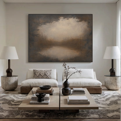 Marsh at First Light, Brown Misty Landscape Wall Art AURA876