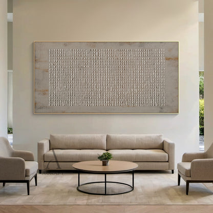 Abstract Gray Textural High-Relief Plaster Art with Irregular Grid Rust Accents Tactile Surface Minimalist Industrial AURA629