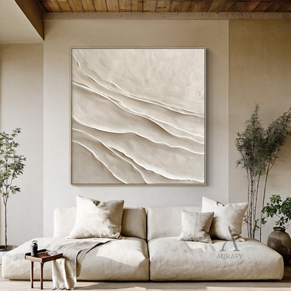 Modern 3D Textured Beige Painting for Living Room Wall Decor AURA294