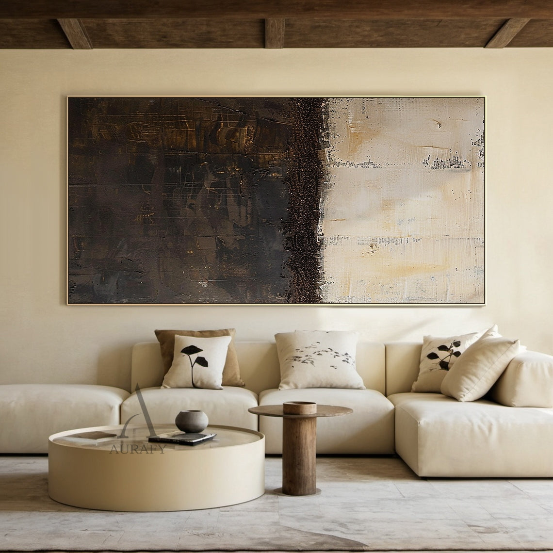 Black and Beige Abstract Color Blocks with a Coarse Textured Edge - AURA830