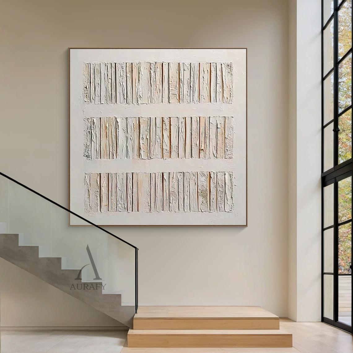 3D Textured Beige Abstract Modern Organic Sculpted High-Relief Tactile Surface Knife-Stroke Painting AURA453