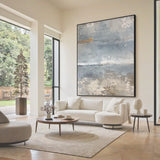 Minimalist Seascape Texture Canvas-Cool Blue & Taupe Painting-AURA035