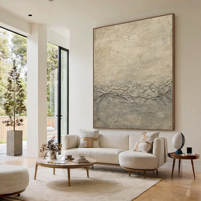 General Abstract Beige Wabi-Sabi Vintage Art with Cracked Distressed Plaster-like Tactile Texture AURA426