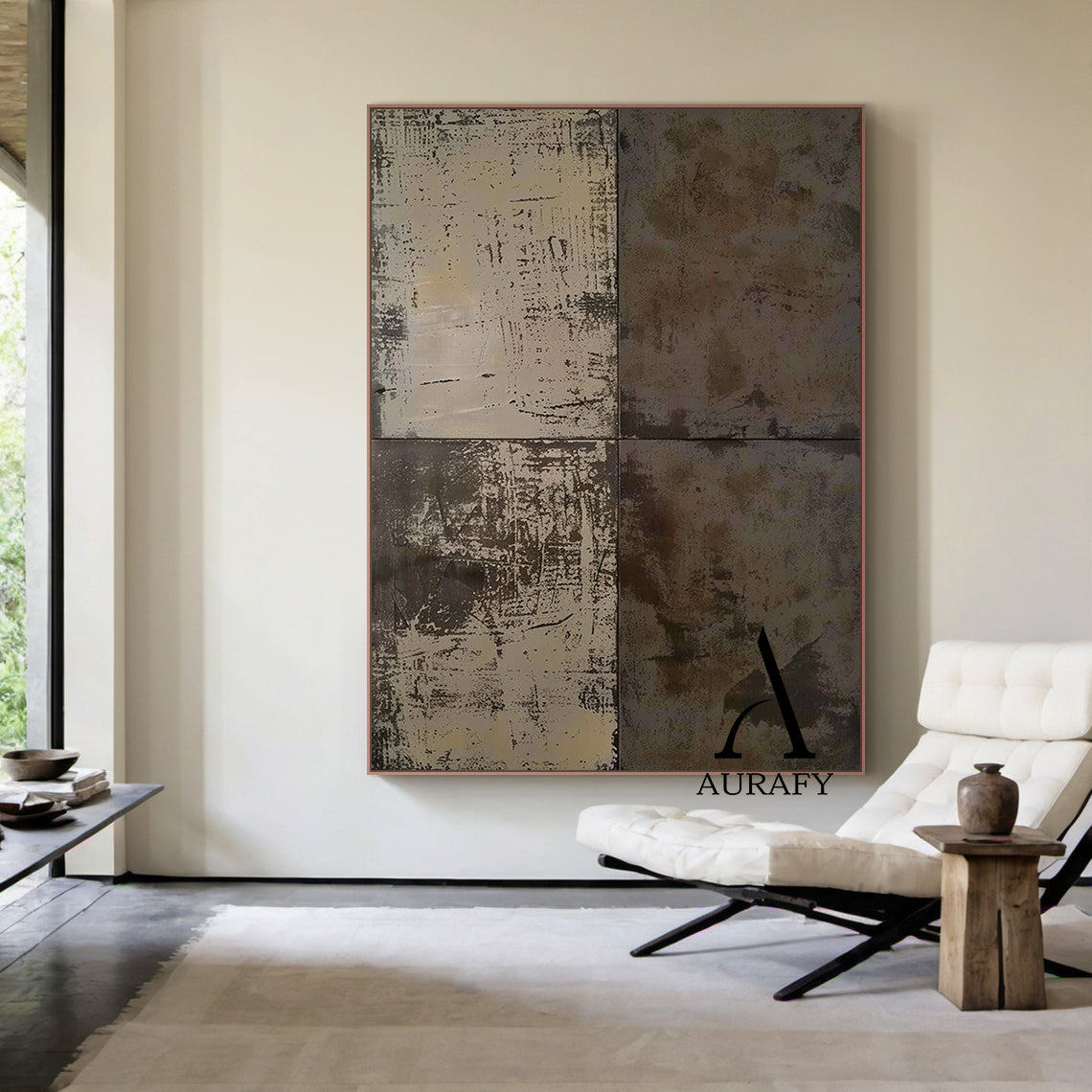 AurafyArt Wabi Sabi Gray Textured Abstract Art with Weathered Scratches and Matte Patina AURA561